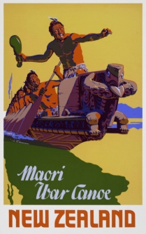 Maori War Canoe - Vintage NZ Travel Poster