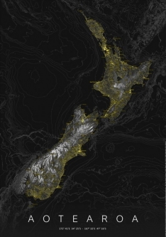 New Zealand Map Black by Karyn McDonald