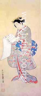 Woman with Scroll by Ishikawa Toyonobu