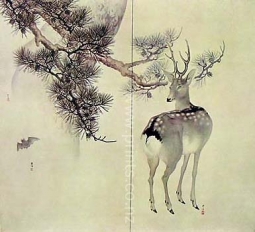 Deer, Pine & Bat by Toyohiko