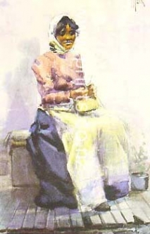 Maori Girl Weaving by Frances  Hodgkins