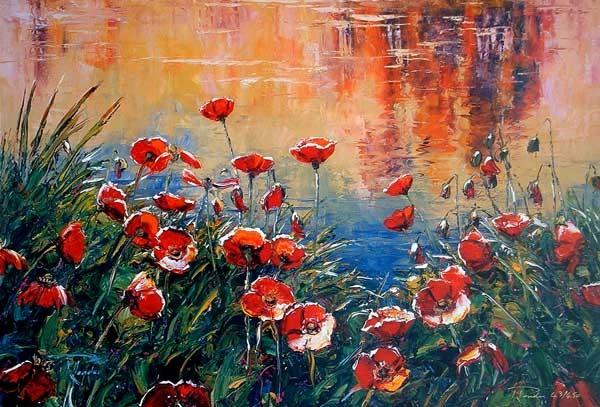 Poppies Evening Glow by Richard Ponder: New Zealand Fine Prints