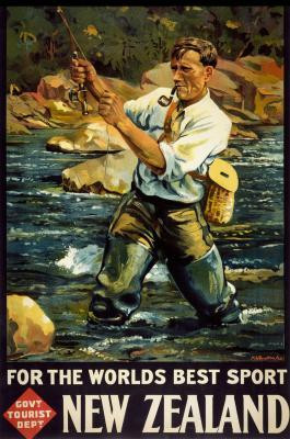 NZ Vintage Fly Fishing Poster: New Zealand Fine Prints