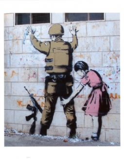 Girl Frisking Soldier by  Banksy