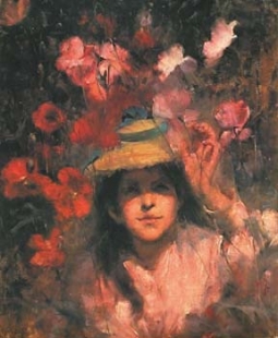 A Rose Midst Poppies Portrait Print by Grace Joel