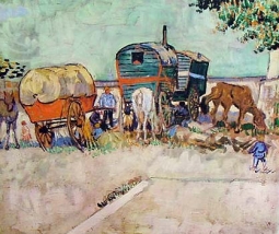 Caravans & Gypsies Print by Vincent Van Gogh